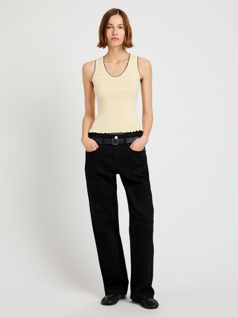 Proenza Schouler Front full length image of model wearing Eloise Knit Top in Lightweight Cotton in Light Butter