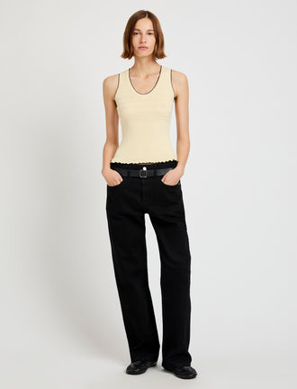 Proenza Schouler Front full length image of model wearing Eloise Knit Top in Lightweight Cotton in Light Butter