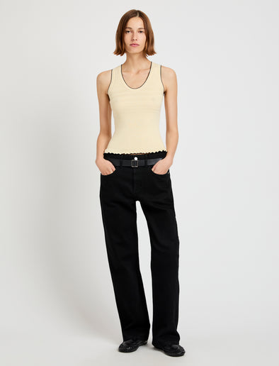 Proenza Schouler Front full length image of model wearing Eloise Knit Top in Lightweight Cotton in Light Butter