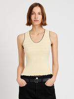 Proenza Schouler Front cropped image of model wearing  Eloise Knit Top in Lightweight Cotton in Light Butter