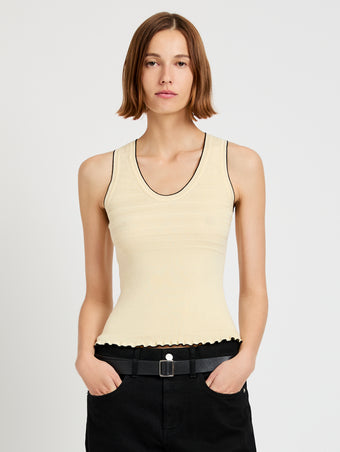 Proenza Schouler Front cropped image of model wearing  Eloise Knit Top in Lightweight Cotton in Light Butter