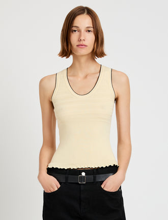 Proenza Schouler Front cropped image of model wearing  Eloise Knit Top in Lightweight Cotton in Light Butter