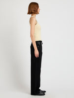 Proenza Schouler Side full length image of model wearing Eloise Knit Top in Lightweight Cotton in Light Butter