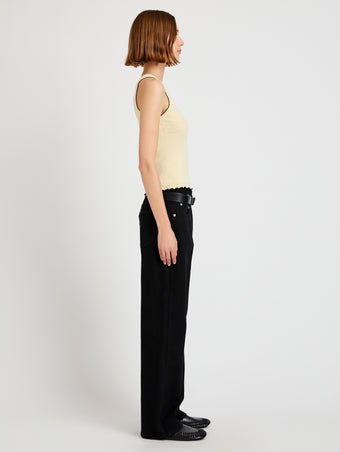 Proenza Schouler Side full length image of model wearing Eloise Knit Top in Lightweight Cotton in Light Butter
