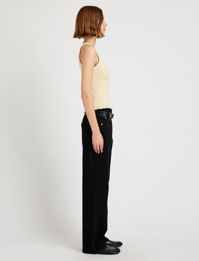 Proenza Schouler Side full length image of model wearing Eloise Knit Top in Lightweight Cotton in Light Butter