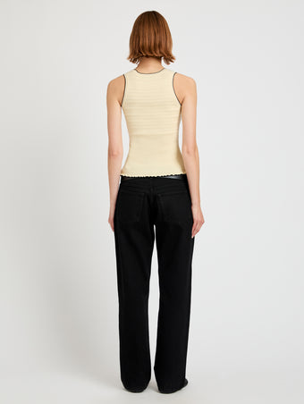 Proenza Schouler Back full length image of model wearing Eloise Knit Top in Lightweight Cotton in Light Butter