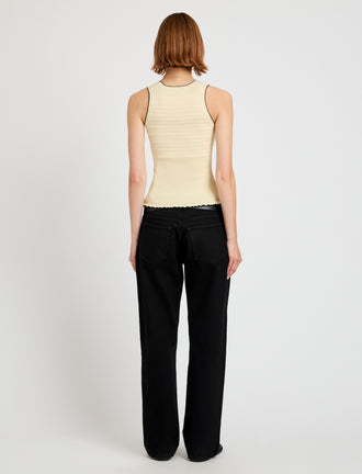 Proenza Schouler Back full length image of model wearing Eloise Knit Top in Lightweight Cotton in Light Butter