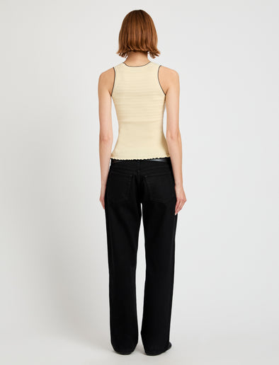 Proenza Schouler Back full length image of model wearing Eloise Knit Top in Lightweight Cotton in Light Butter