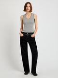 Proenza Schouler Front full length image of model wearing Eloise Knit Top in Lightweight Cotton in Pale Grey Melange