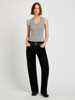 Proenza Schouler Front full length image of model wearing Eloise Knit Top in Lightweight Cotton in Pale Grey Melange