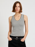 Proenza Schouler Front cropped image of model wearing Eloise Knit Top in lightweight Cotton in Pale Grey Melange 