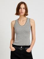 Proenza Schouler Front cropped image of model wearing Eloise Knit Top in lightweight Cotton in Pale Grey Melange 