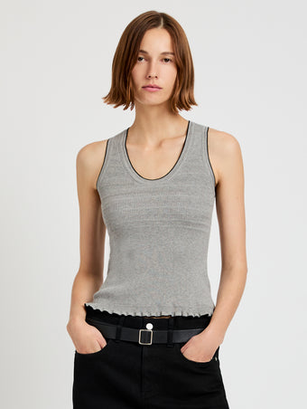 Proenza Schouler Front cropped image of model wearing Eloise Knit Top in lightweight Cotton in Pale Grey Melange 