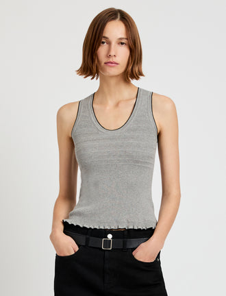 Proenza Schouler Front cropped image of model wearing Eloise Knit Top in lightweight Cotton in Pale Grey Melange 