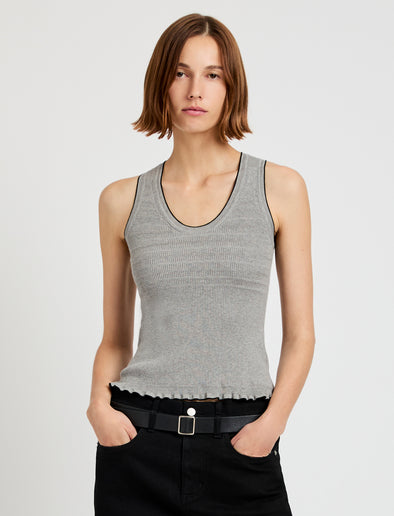 Proenza Schouler Front cropped image of model wearing Eloise Knit Top in lightweight Cotton in Pale Grey Melange 