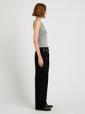 Proenza Schouler Side full length image of model wearing Eloise Knit Top in Lightweight Cotton in Pale Grey Melange