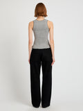 Proenza Schouler Back full length image of model wearing Eloise Knit Top in Lightweight Cotton in Pale Grey Melange