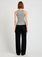 Proenza Schouler Back full length image of model wearing Eloise Knit Top in Lightweight Cotton in Pale Grey Melange