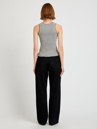 Proenza Schouler Back full length image of model wearing Eloise Knit Top in Lightweight Cotton in Pale Grey Melange
