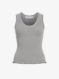 Proenza Schouler Detail image of model wearing Eloise Knit Top in lightweight Cotton in Pale Grey Melange 