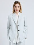 Proenza Schouler Front cropped image of model wearing the Eva Jacket in Cotton Viscose Suiting in Pale Grey