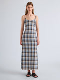 Proenza Schouler Front Full Length on model Image of Evelyn Dress in Plaid Gauze in Sky 