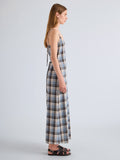 Proenza Schouler side Full Length on model Image of Evelyn Dress in Plaid Gauze in Sky 