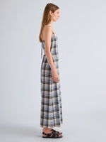 Proenza Schouler side Full Length on model Image of Evelyn Dress in Plaid Gauze in Sky 