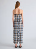 Proenza Schouler Back Full Length on model Image of Evelyn Dress in Plaid Gauze in Sky 