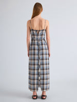 Proenza Schouler Back Full Length on model Image of Evelyn Dress in Plaid Gauze in Sky 