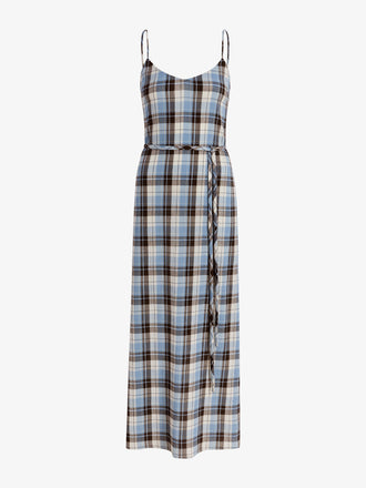 Proenza Schouler Still Life Image of Evelyn Dress in Plaid Gauze in Sky 