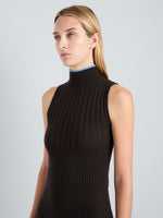 Proenza Schouler Detail image of model wearing Ezme Dress in Souffle Knit in Chicory