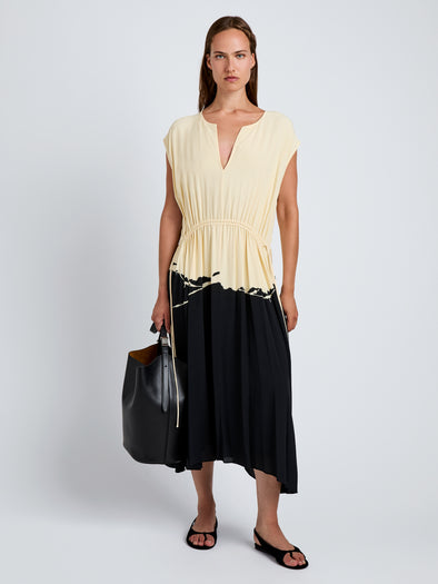 Proenza Schouler front image of model wearing Ezra Dress in Printed Viscose in black multi