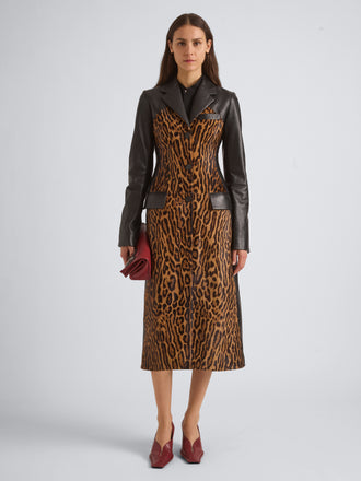 Proenza Schouler Front On Model Image of FARRA JACKET IN PRINTED CALF HAIR in Brown Multi