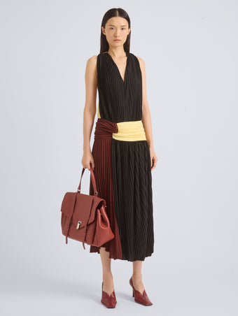 Proenza Schouler Front on Model Image of FIORA DRESS IN TEXTURED SHEER in Black Multi
