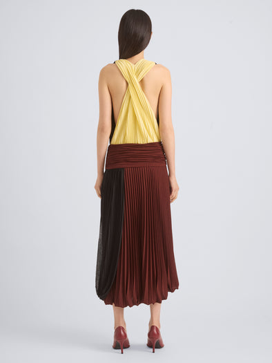 Proenza Schouler Back on Model Image of FIORA DRESS IN TEXTURED SHEER in Black Multi