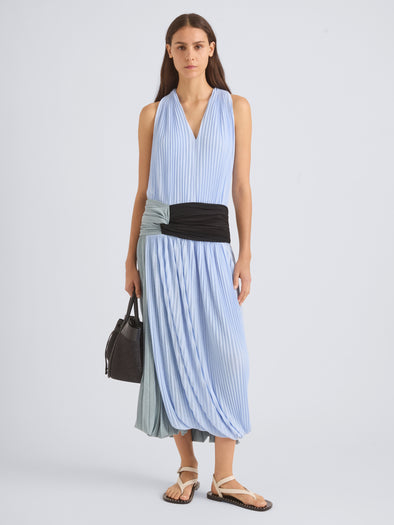 Proenza Schouler Front On Model Image of FIORA DRESS IN TEXTURED SHEER in Light Blue Multi