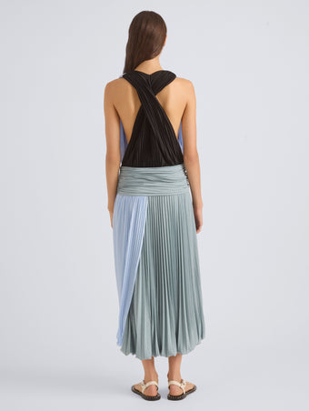 Proenza Schouler Back On Model Image of FIORA DRESS IN TEXTURED SHEER in Light Blue Multi