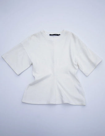 Eco Cotton Waisted T-Shirt in white on tonal white backdrop