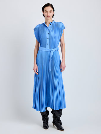 Proenza Schouler Front full length image of Farah Dress In Tech Crepe in sky blue