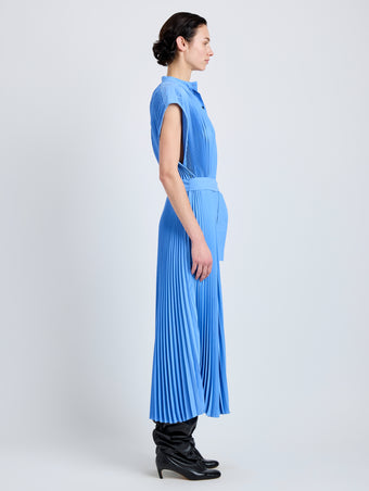 Proenza Schouler Side full length image of Farah Dress In Tech Crepe in sky blue