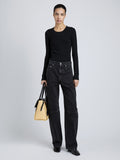 Proenza Schouler Full Length Front Image of model wearing Fedda Top in Micro Pleat Knit in Black
