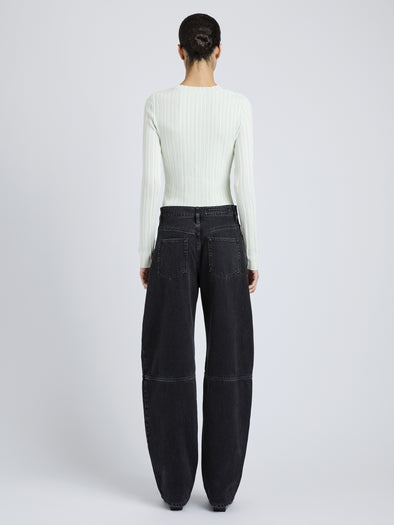 Proenza Schouler Full Length Back Image of Model wearing Fedda Top in Micro Pleat Knit in Mint