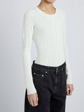 Proenza Schouler Detail Image of Model wearing Fedda Top in Micro Pleat Knit in Mint