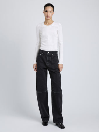 Proenza Schouler Front Image of Model Wearing Fedda Top in Micro Pleat Knit in White