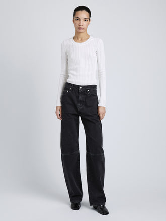 Proenza Schouler Front Image of Model Wearing Fedda Top in Micro Pleat Knit in White