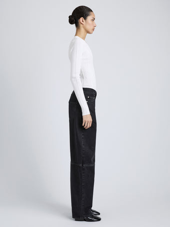 Proenza Schouler Side Image of Model Wearing Fedda Top in Micro Pleat Knit in White