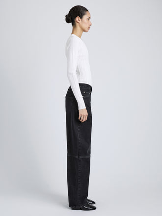 Proenza Schouler Side Image of Model Wearing Fedda Top in Micro Pleat Knit in White