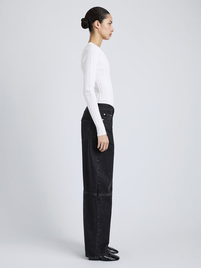 Proenza Schouler Side Image of Model Wearing Fedda Top in Micro Pleat Knit in White