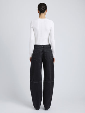 Proenza Schouler Back Image of Model Wearing Fedda Top in Micro Pleat Knit in White